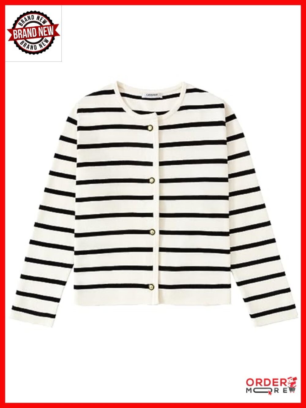 Striped Cardigan Sweater Long Sleeve Button Down Crewneck Knit